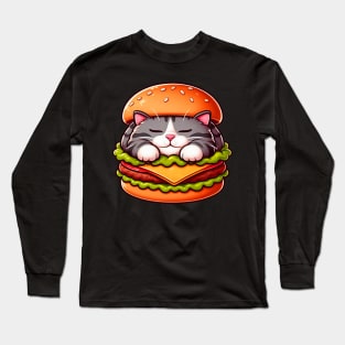 Tabby Cat is Sleeping inside a Hamburger Long Sleeve T-Shirt